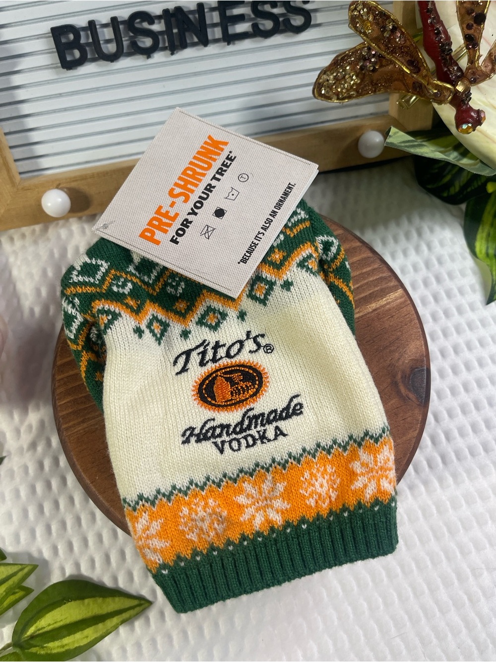 Tito's Handmade Vodka Green & Cream Holiday Bottle Sweater